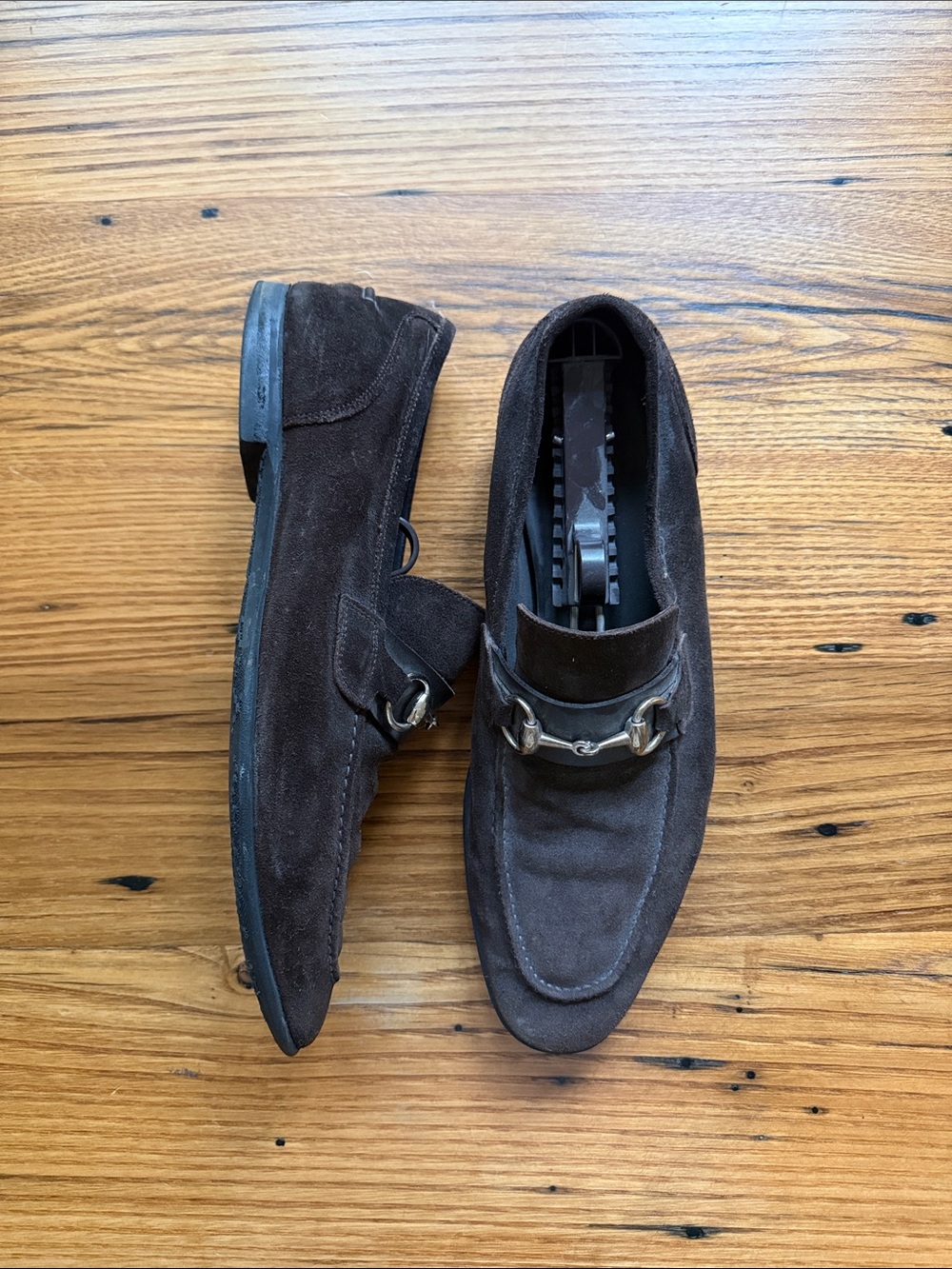 Gucci Dark Brown Suede Horsebit Loafers